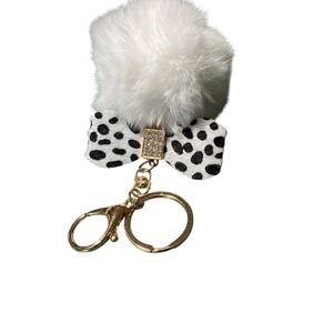 Easter White and Gold Purse Charm Keychain with Pom Pom and Bow